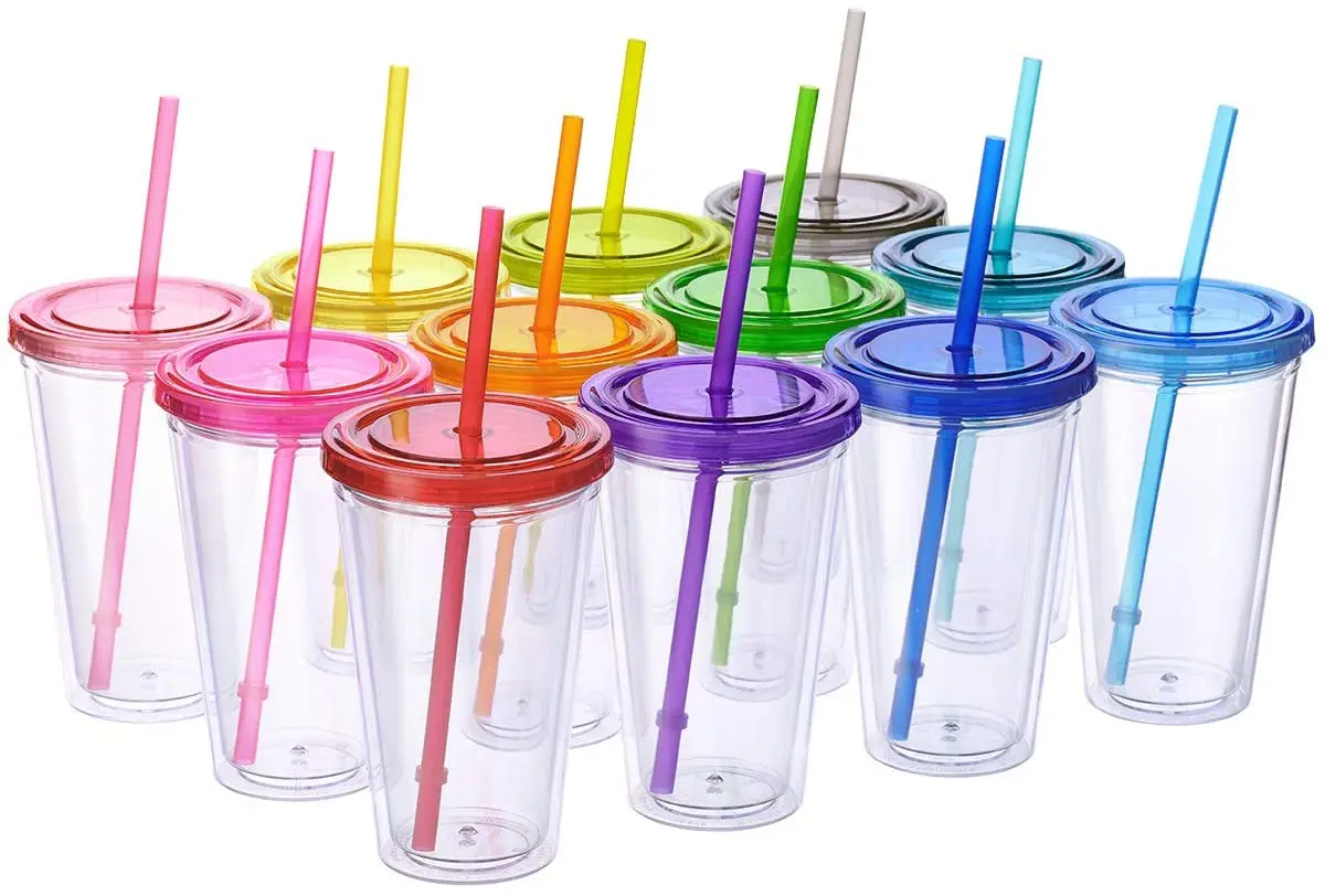 Clear Plastic Tumblers Water Bottle Double Wall Tumbler Cup With 