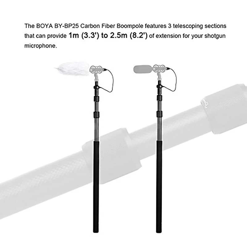

BY-PB25 Carbon Fiber phone poles with Internal XLR Cable 1m (3.3') to 2.5m (8.2') Pole
