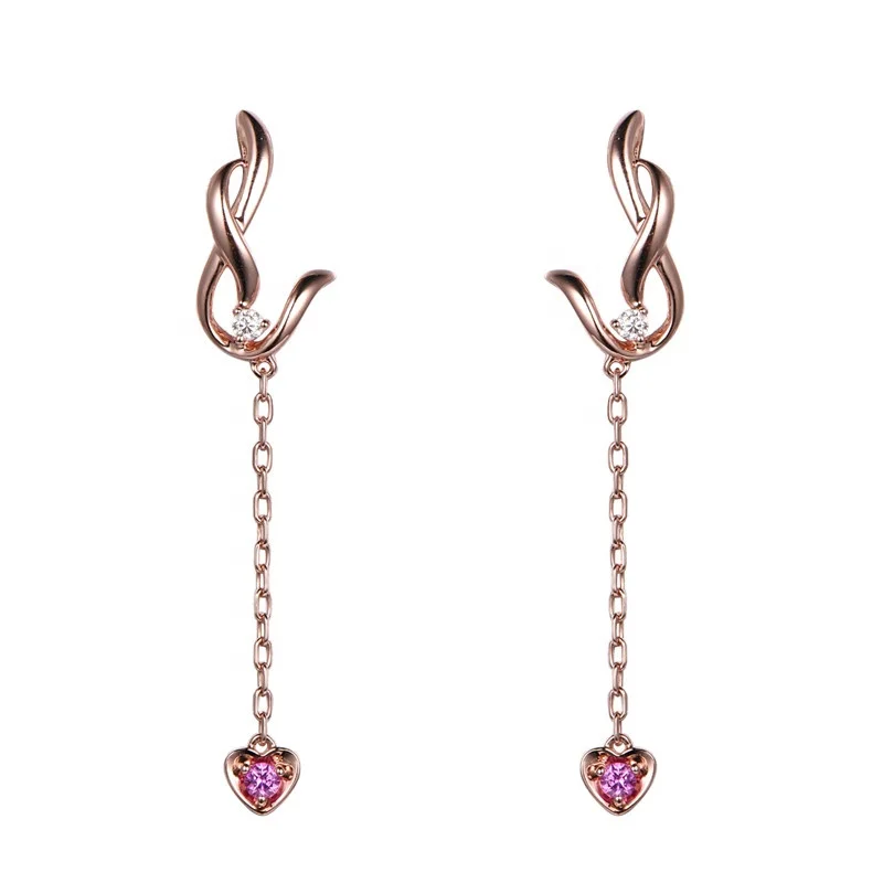 

Fashion female jewelry 18K rose gold crystal teardrop earrings ruby pendant earings for women 2021, Picture
