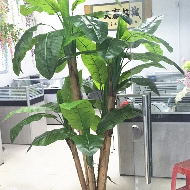 

make decoration large plastic artificial plants simulated fake bonsai big tree faux banana leaf plant with pot, Green color