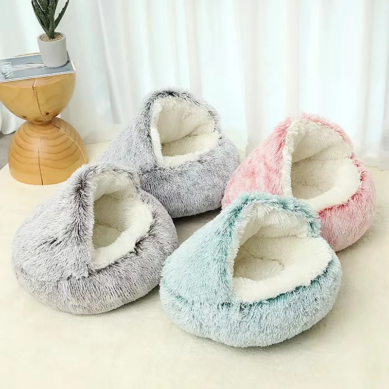 Semi-Round Shell Shape Soft Washable Solid Oxford Fabric Breathable All-Season Pet Cave Cat Bed for Cats Dogs Small Animals