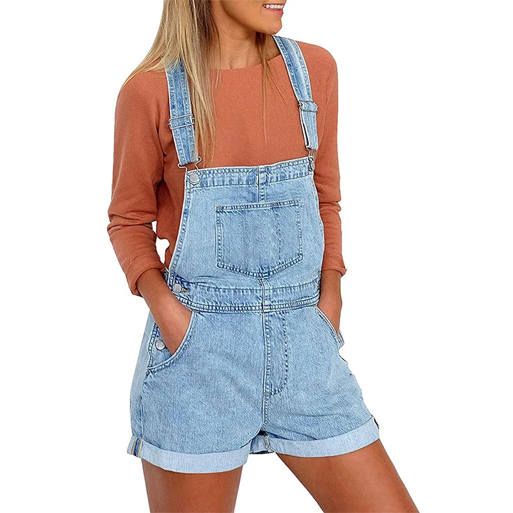 

Vetinee Women's Classic Adjustable Straps Cuffed Hem Denim Bib Overalls Shorts overalls jumpsuit for women, As picture