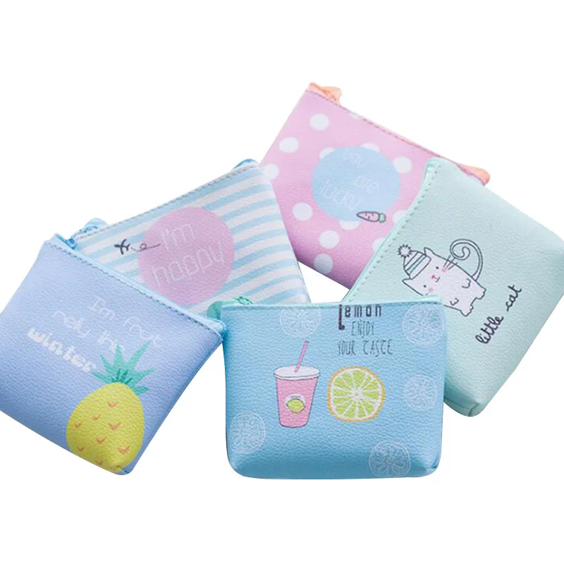 

Korea Style Cute Change Pouch Women PU Mini Zipper Pocket Cartoon Girls Candy Color Coin Purse Wallet