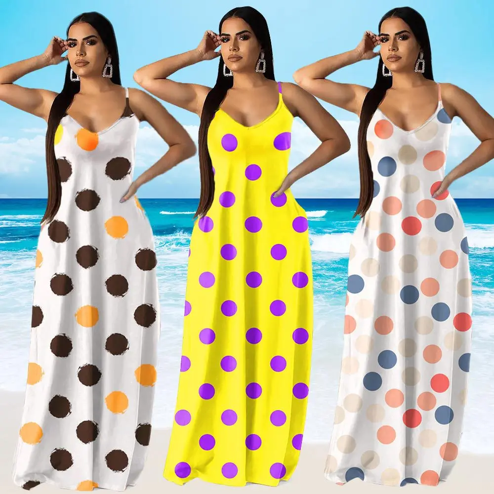 

2021 New Arrivals Boho Dress Summer Women Clothing Casual Polka Dot Sling Halter Dresses, Colors dresses sexy women