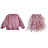 

5462/2019 new autumn two piece outfit princess fleece and irregular gauzy skirt parent-children baby girl overall for kid