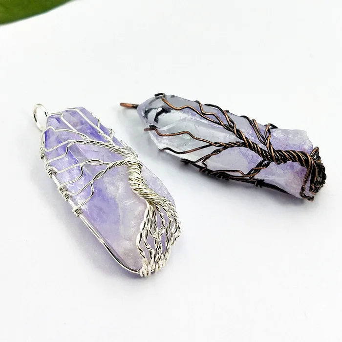 

Gem Stone Jewelry Pendants Handmade Wire Wrapped Tree Of Life Crystal Pendant Natural Healing Stone Chakra For Jewelry Making, Multi natural pendant