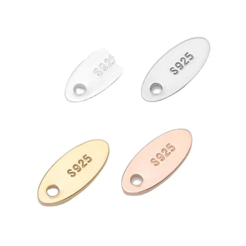 

XD P808 Small Oval Shaped Custom Logo 925 Sterling Silver Jewelry Tags 925 silver tags DIy Bracelet accessories