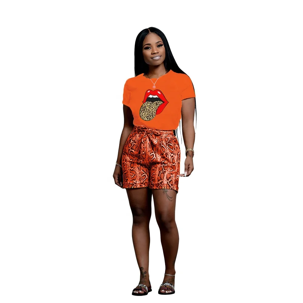 

AI40-9241 Women Clothing short Sleeves Two Pieces Shorts Set Casual two piece set women clothing outfit