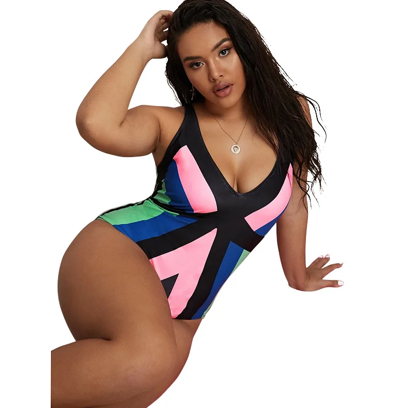 

2022 new plus size swimwear swimsuit Amazon Spliced one-piece Plus-size swimsuit