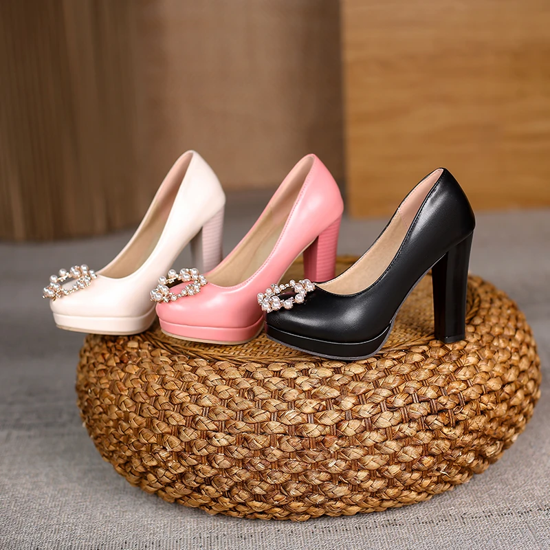 

Lady's Elegant Fashion Leather Platform Microfiber High Heel, Black/pink/ecru