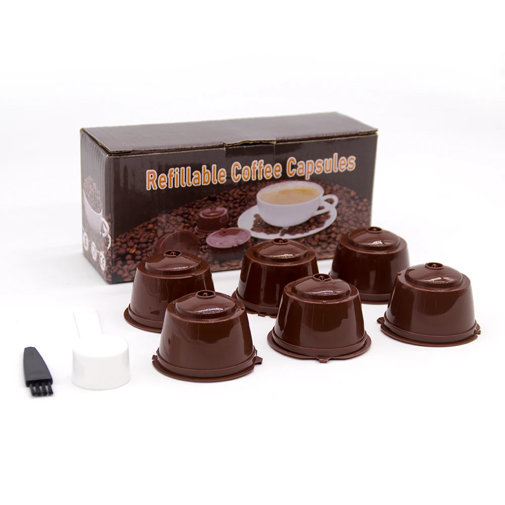 

6PCS Refillable Coffee Capsule for DOLCE GUSTO Reusable Coffee Cup Coffee Filter Pods, Brown