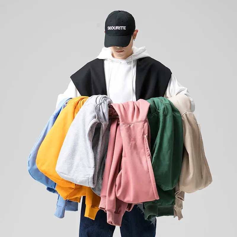 

2022 New hot loose hooded solid color plus size high street sports hip hop leisure for men, 9 colors