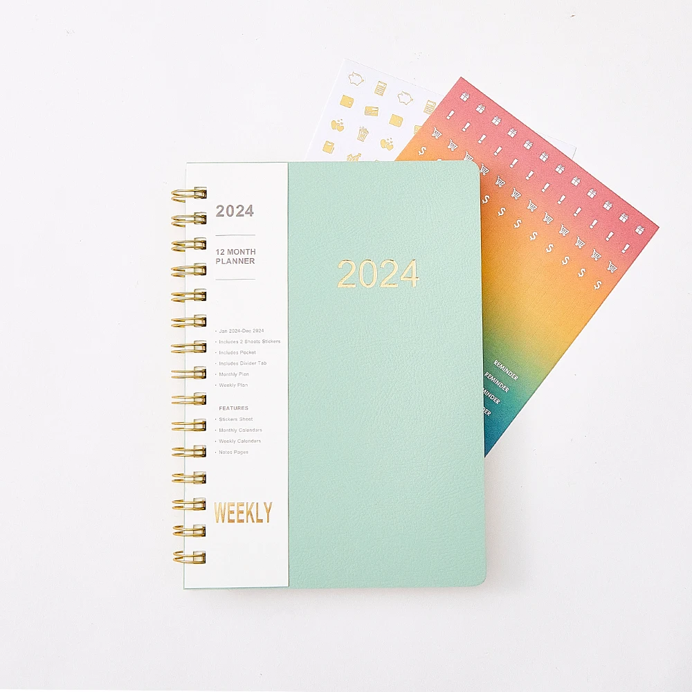 

2024 Agenda Book Planner Daily Weekly Plan Book English A5 Coil Book Wholesale customizable and durable notebook