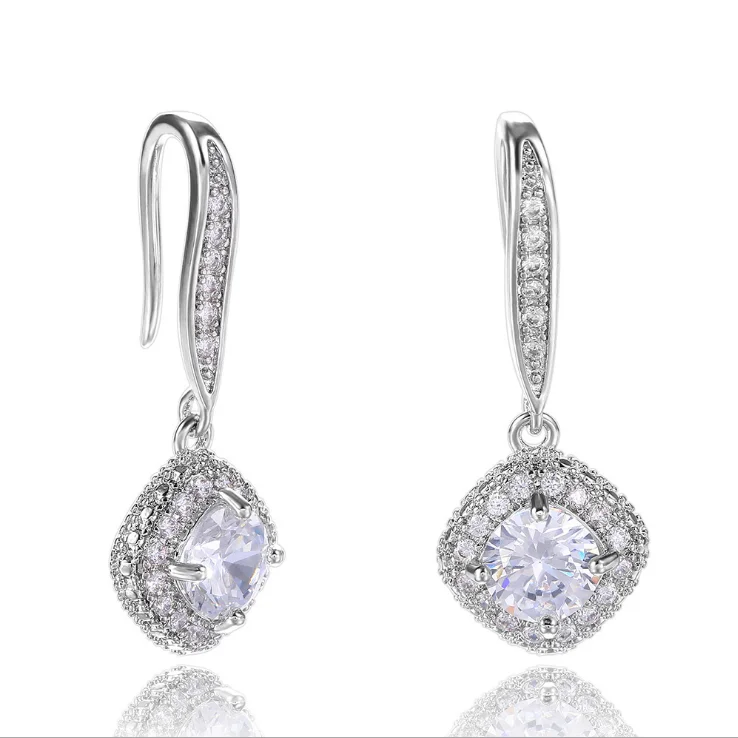 

Exquisite Bling Bling 925 Silver Zircon Earring Jewelry Custom Luxury Drop Earrings For Women's Party, White/blue/purple/green/pink