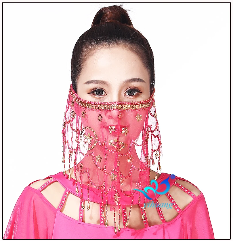 Oem Hand Made Belly Dance Mesh Sequin Face Veils Scarf 7 Colors Available Buy High Quality