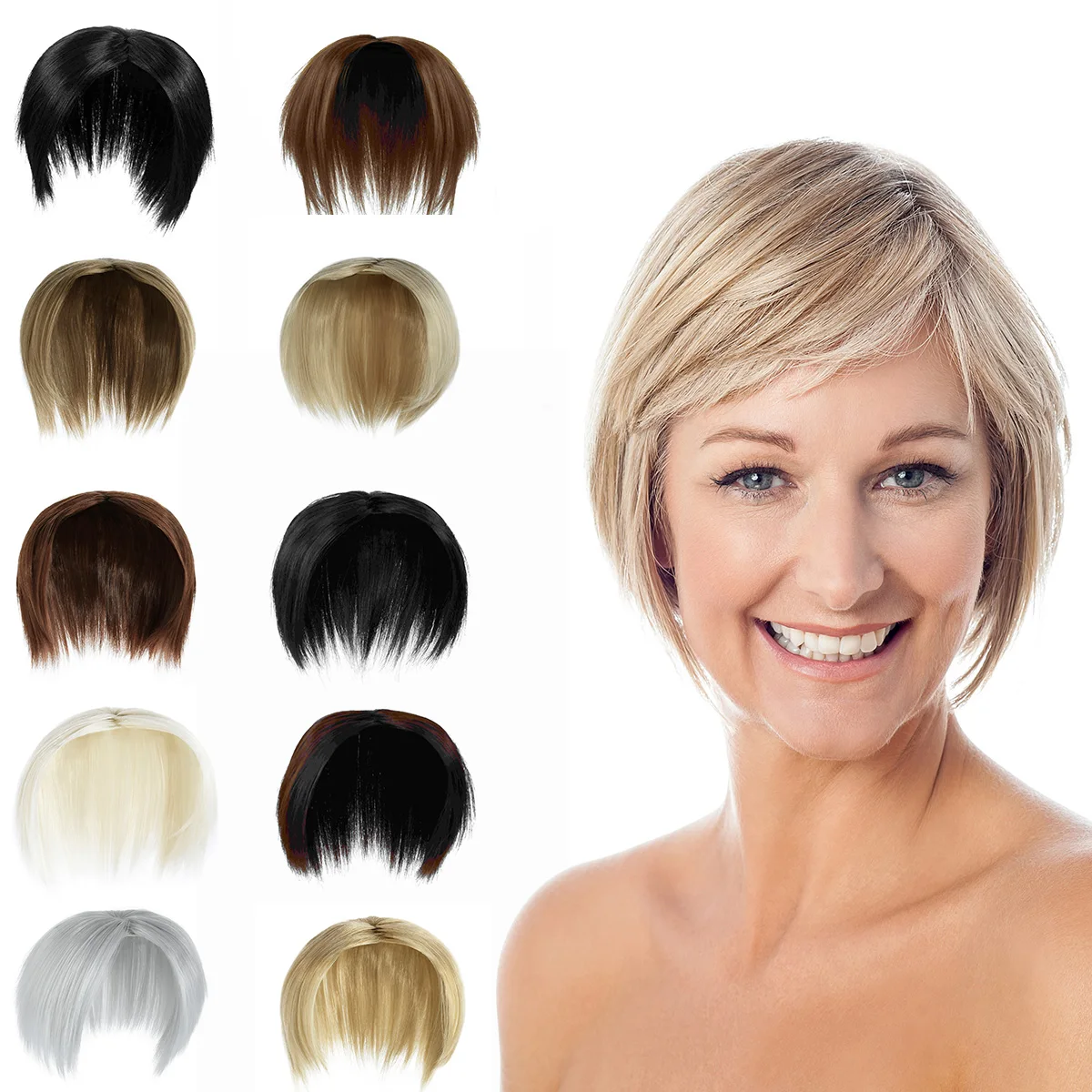 

Fast Shipping Wholesale Synthetic Short Hair Topper Wigs For Women Hair Toupees, Natural color