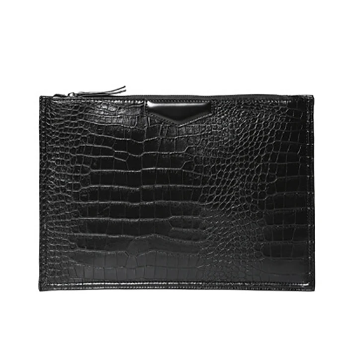 

Two Sizes Hot Sell Black Color Custom Hand Bag with Crocodile Pattern Large Capacity Wholesale Mens Leather Clutch Bag