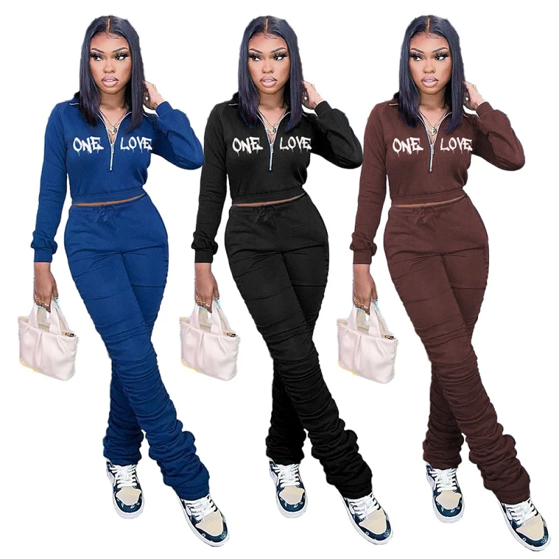 

EB-20092906 Womens clothing two piece pants set women letter embroidery sports wear ladies sweat suits 2 piece sets