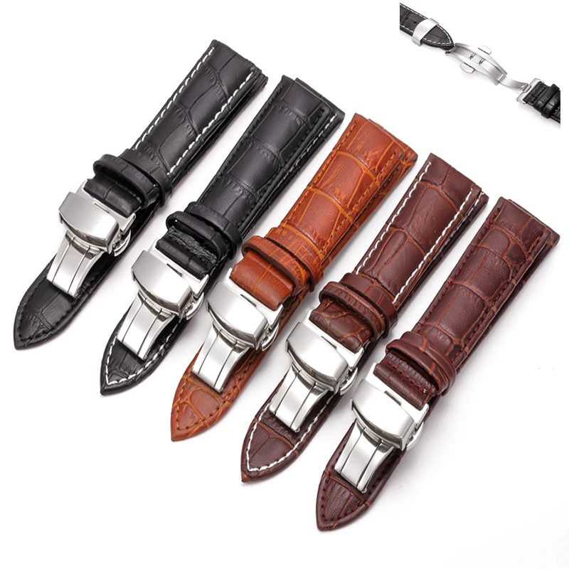 

Alligator Full sizes 10-22mm 24mm Genuine Cow emboss crocodile leather apple watch strap butterfly clasp