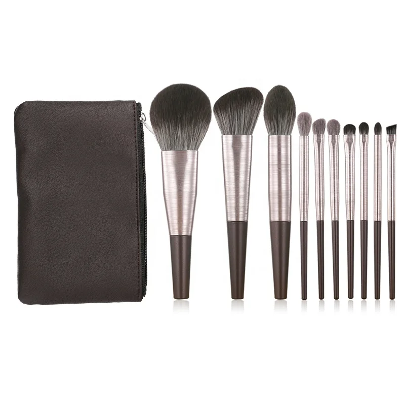 

Fashion 10pcs cosmetics wholesale cheap professional private label makeup brush with makeup brush box packaging, Black handle+sliver ferrule