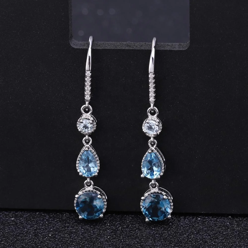 

Abiding natual gemstone mix blue topaz handmade wholesale jewelry 925 silver fashion earring women