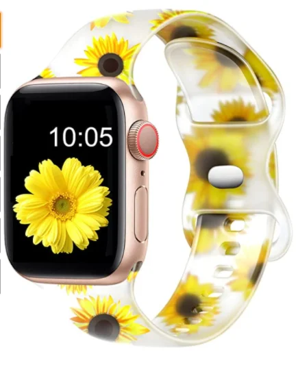 

Leyi Custom Flower Print Replacement loop Silicone Transparent Strap Watch Sports Band For Apple iwatch For iwatch 7/6/5/4/3/2/1