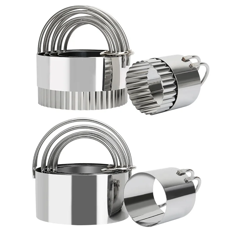 

5 Pcs Round Biscuit Cutter Set Professional Quality Baking Dough Tools With Stainless Steel Handle, Silver