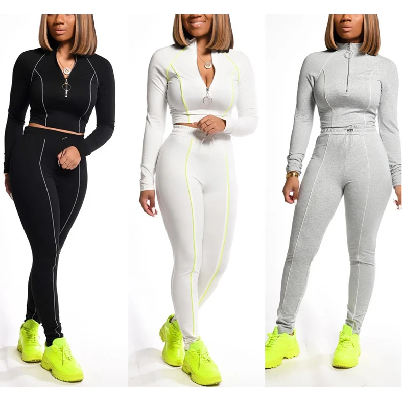 

FS1699D Fall women long sleeve jacket and pants Two Piece Sets casual workout wear