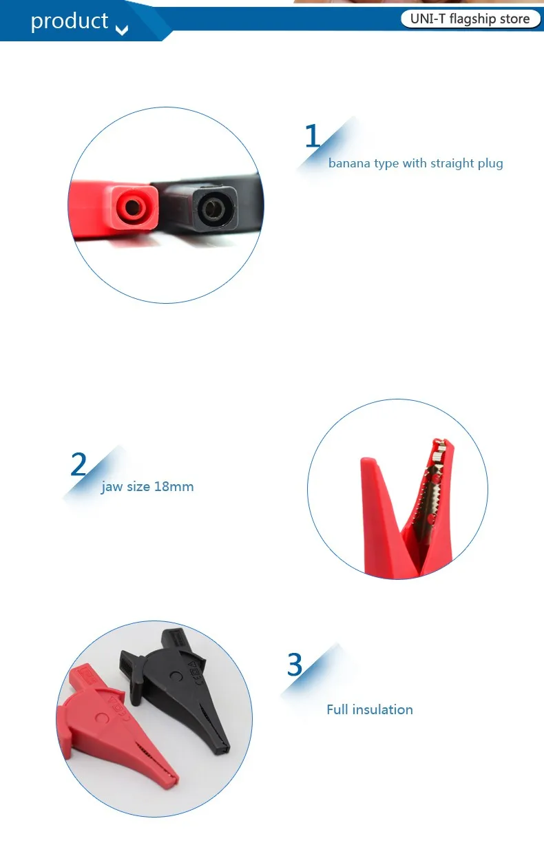 UNI-T UT-C02A Alligator clip banana interface straight plug applies to most test multimeters accessories - ANKUX.COM