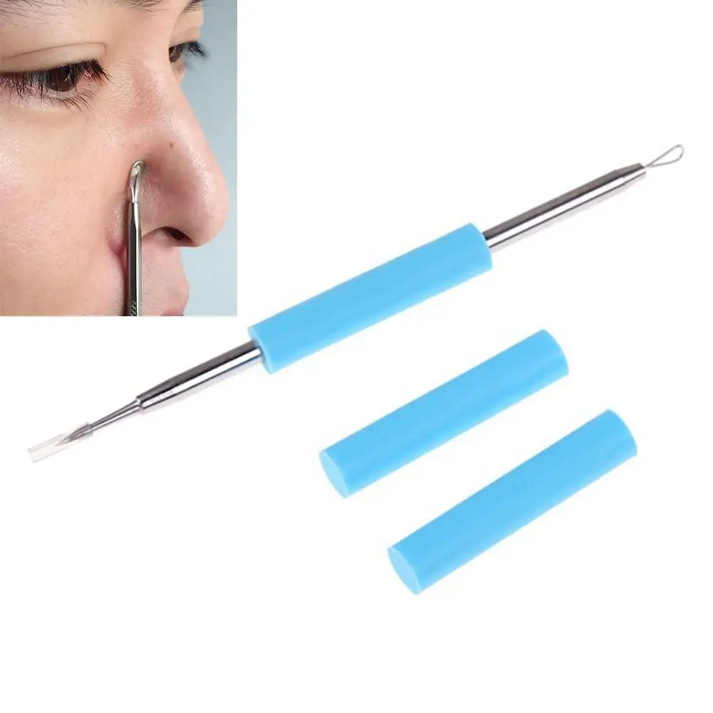 

Stainless Steel Silicone Protective Sleeve Acne Remove Needle Double-headed Squeeze Black-headed Remove Needle, As photo