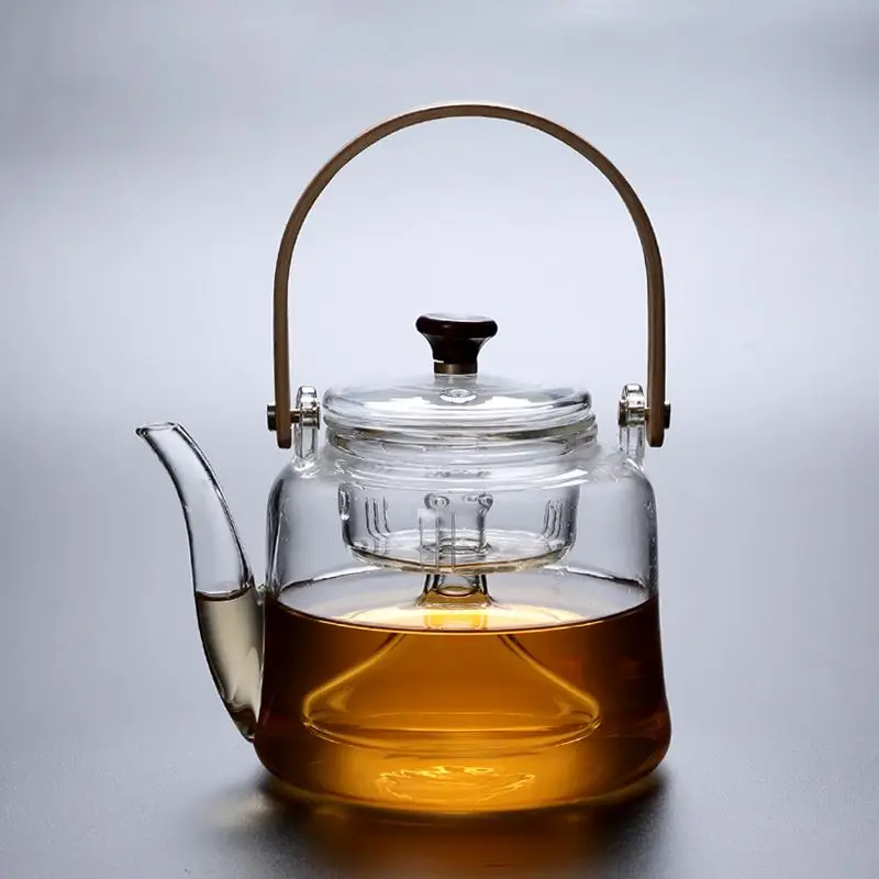 

Heat Resistant 600ml Stove Top safe Lifting Beam Glass Steaming Tea pot for Tea Boiling, Transparent/clear