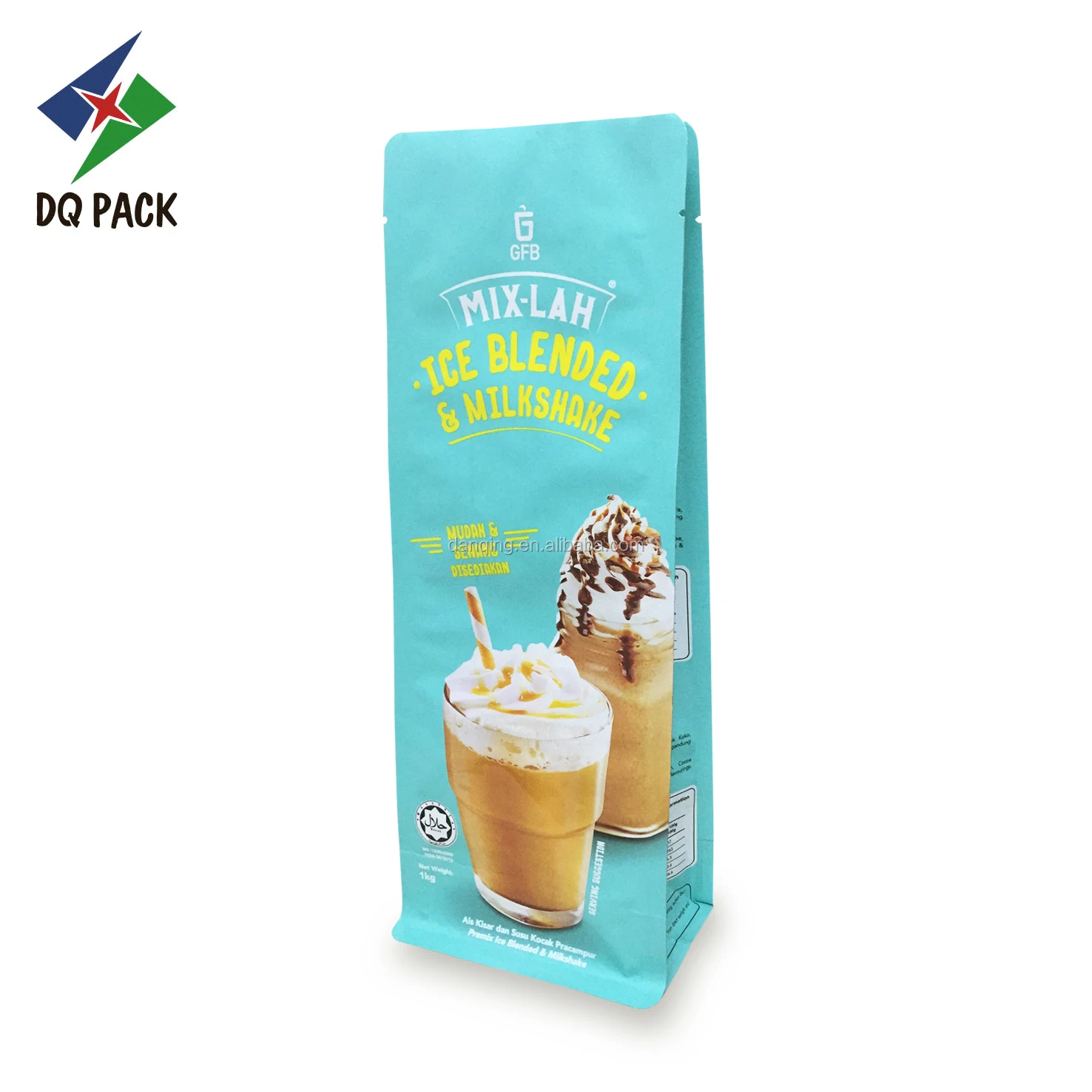 Custom Printed aluminum Qual seal flat bottom stand up packaging pouch for ice milkshake