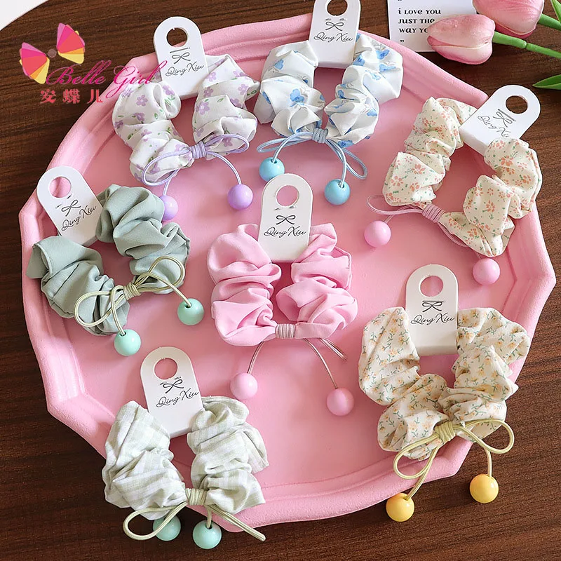 

BELLEWORLD New arrival 2022 kid hair scrunchies cute check plaid flower elastic hair ties baby girl cute floral hair band