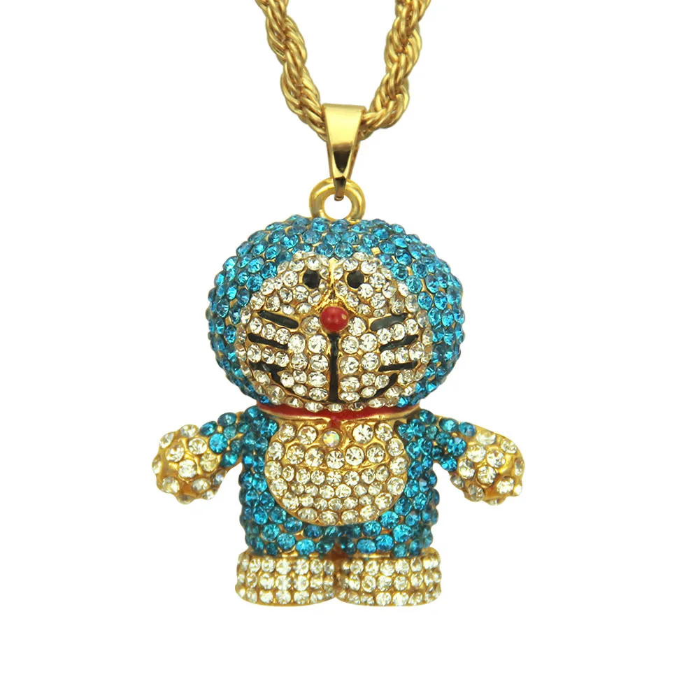 

2021 Sailing Jewelry Cute Cartoon Cat Necklace Rhinestone Doraemon Necklace Doraemon Pendant Necklace