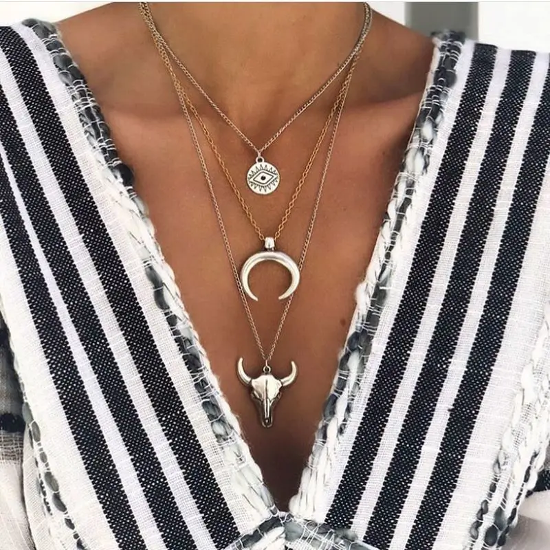 

fashion silver cow 3 layer necklace for women wholesale N209274