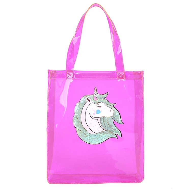 
BSCI Factory 2020 newly designed clear plastic hand bag ladies holographic pvc tote bags laser material makeup bags 