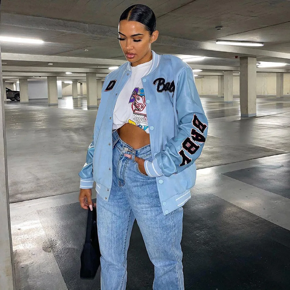 

GX5892J Women Winter Ladies Coats letters Print Woman Clothing boyfriend Baseball Coats Women Leather Coats Jackets, Picture