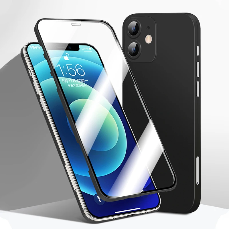 

New Design Cell Mobile Phone Case Cover Tempered Glass Screen Protector 2 In 1 For Iphone 12 Mini Pro Max 360 Full Ultra-Thin
