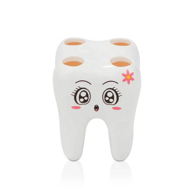 

smile white color 4 hole tooth shape toothbrush holder