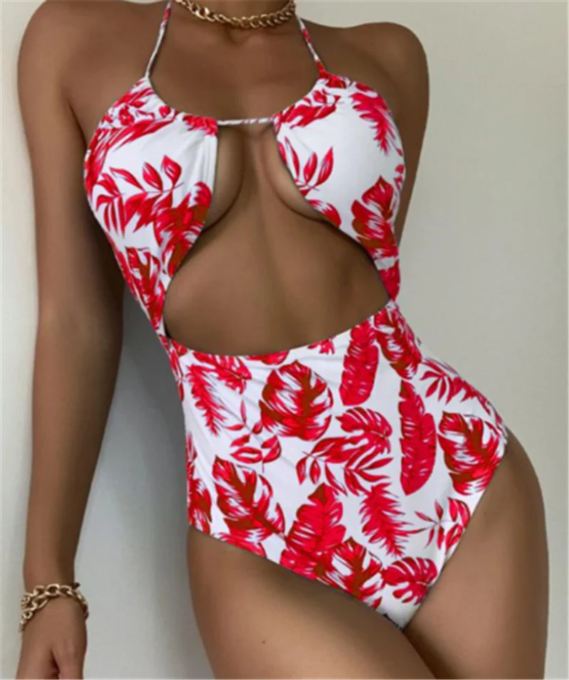 

ZY5364 Custom Label Women Halter Bikini One Piece Bathing Suit 2021