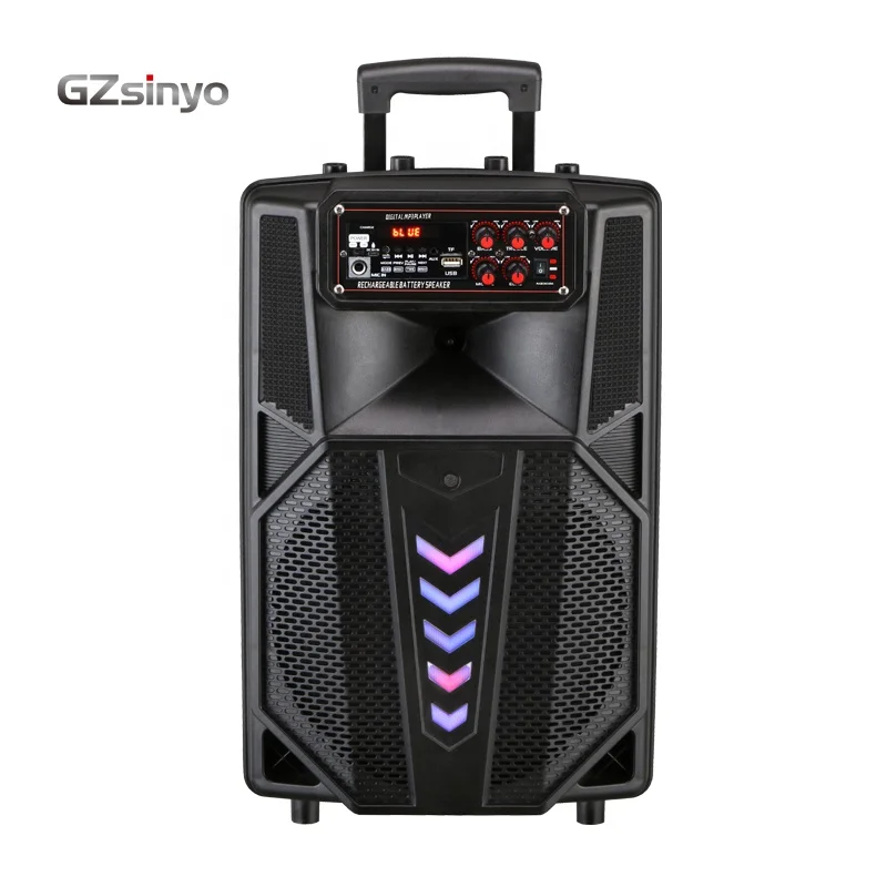 

12 inch woofer professional blue tooth trolley speaker rechargeable, Black