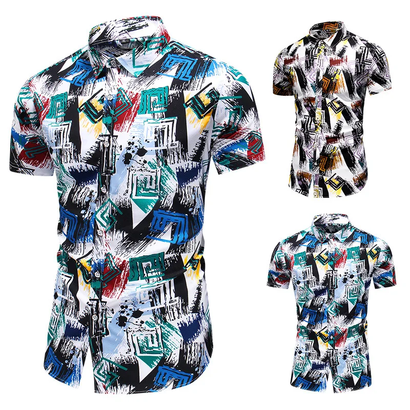 

Summer Fashion Print Shirts Graffiti Pattern Short Sleeve Mens Casual Shirts for Beach and Party Wear in Plus SIze M to 7XL, As pics