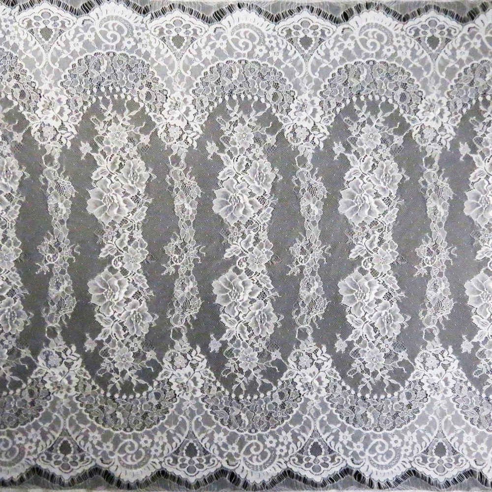 

Classy white chantilly lace trim eyelash fabric for garments, Accept customized color