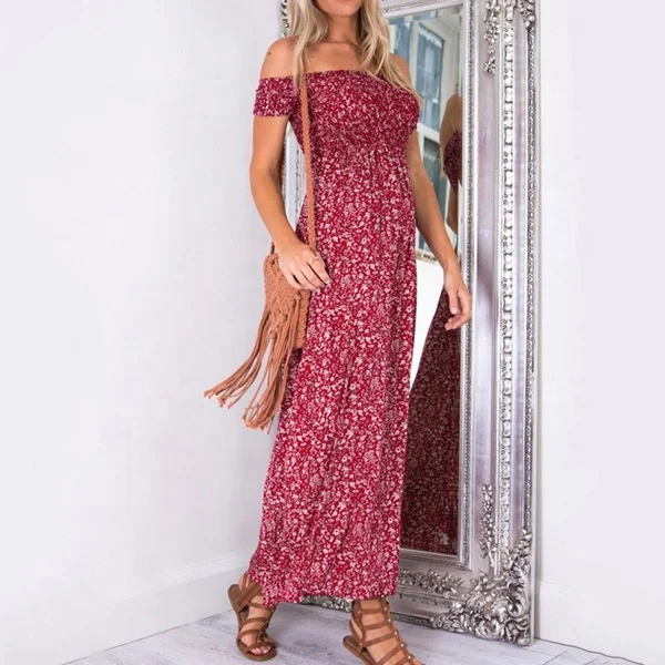 

Female Sexy Wrapped Strapless Shoulder Floral Dress