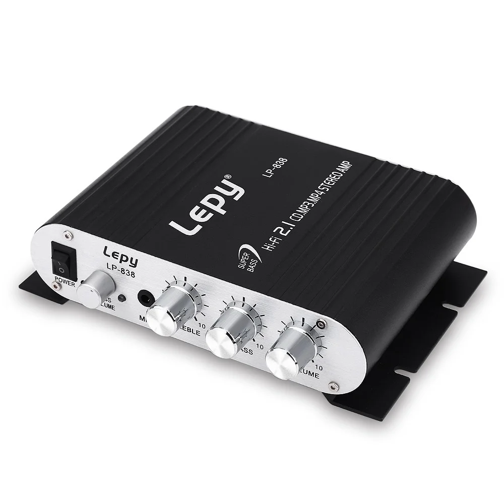 

Lepy LP-838 MINI Digital Hi-Fi Car Power Amplifier 2.1CH Digital Subwoofer Stereo BASS Audio Amplifier, Silver