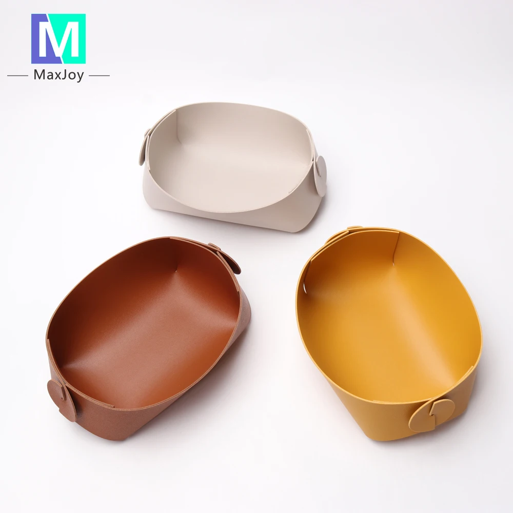 

RTS Modern Folding Waterproof Minimalist Leather Storage Trays, Orange/brown/grey