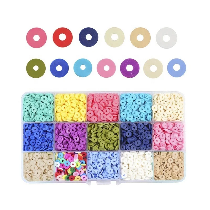 

2600 pcs 6mm Coloful Flat Disc Round Polymer Clay Loose Kit Beads Round beads Kit Set beads for DIY Bracelet Necklace making