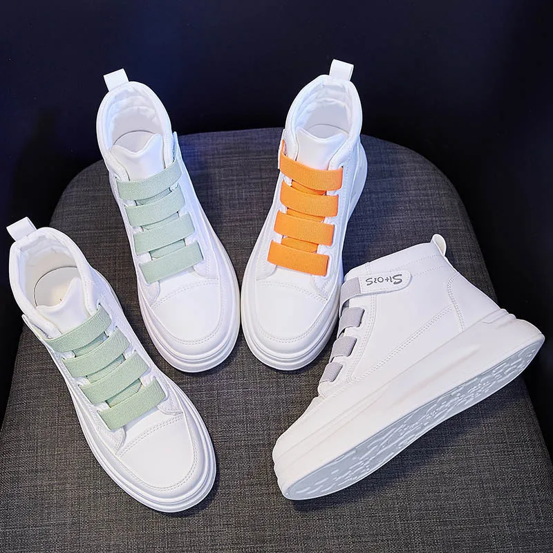 

New Sneakers Woman Casual Shoes PU Leather Flat Anti-Slip Women Sneakers Outdoor Trainers Female Zapatos De Mujer Shoes High-top, Customized color