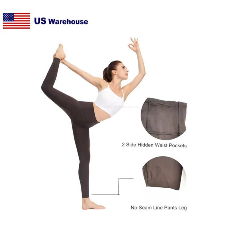 

Nylon Spandex USA STOCK Fast Dispatch Women Yoga Sports Legging Solid High Waisted Pants for Workout Running with 4 Pockets