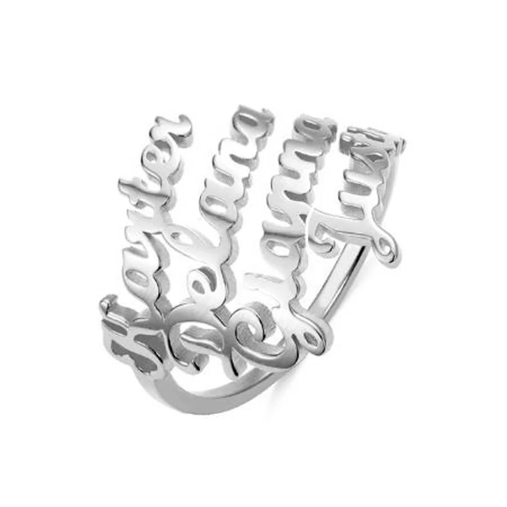 

Personalized Adjustable Women Rings Unique Jewelry Double Triple Four Name Rings Stainless Steel, Silver/rose gold